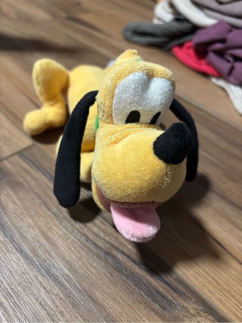 Disney Yellow Pluto Plush Dog Toy with Black Ears and Pink Tongue